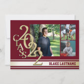 Invitation 2022 Gold Varsity Stripe Grad Tri photo Bourgogne (Devant)