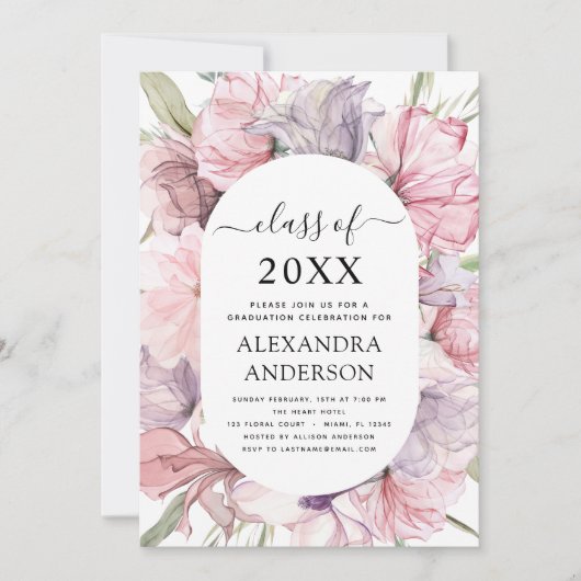 Invitation 2022 Graduation Boho Dusty rose violet (Devant)