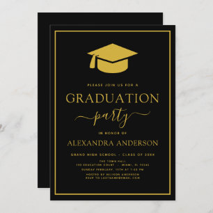 Invitation 2022 Graduation Party Black Or moderne Elégant dan