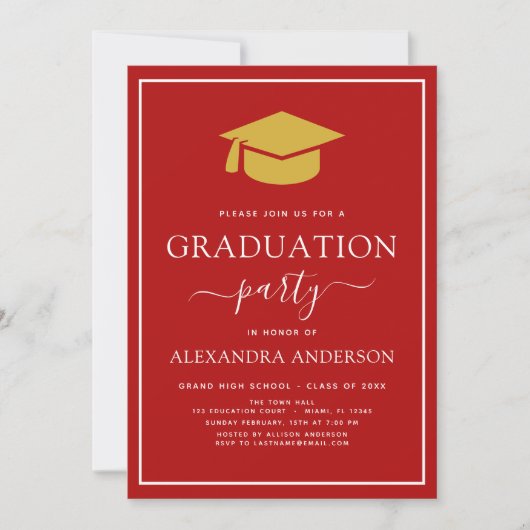 Invitation 2022 Graduation Party Red Gold Photo Invit (Devant)