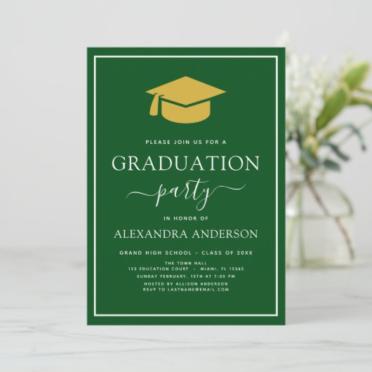 Invitation 2022 Graduation Party Vert Or moderne Élégant dans (Debout devant)