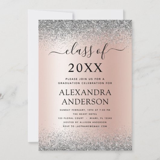 Invitation 2022 Parties scintillant de diplôme Rose or rose a (Devant)