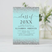 Invitation 2022 Photo Graduation Turquoise Aqua Blue Silver I (Debout devant)