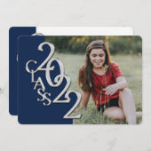 Invitation 2022 Silver and Blue Graduation with Photo (Devant / Derrière)