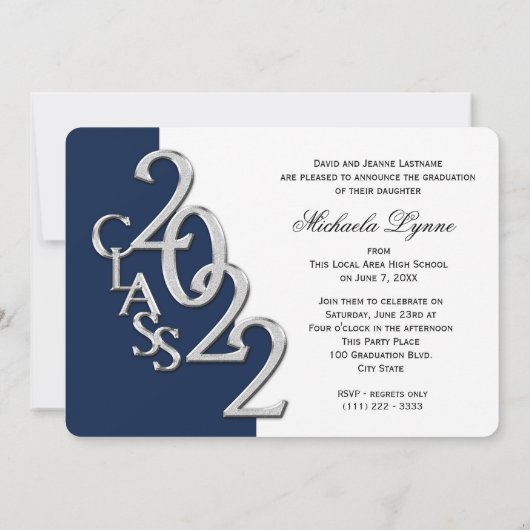 Invitation 2022 Silver and Blue Graduation with Photo (Dos)
