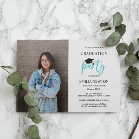 Invitation 2023 Aqua White Photo Graduation Party