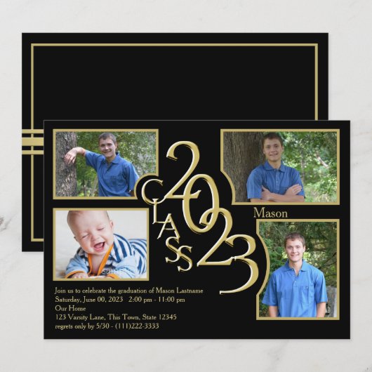 Invitation 2023 Graduation Classe de Quad Photo Black (Devant / Derrière)