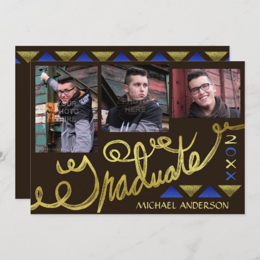 Invitation 2023 Graduation Party Gold Typographie moderne Pho (Devant / Derrière)