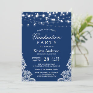 Invitation 2023 Graduation Party String Lights Marine Blue