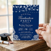 Invitation 2023 Graduation Party String Lights Marine Blue