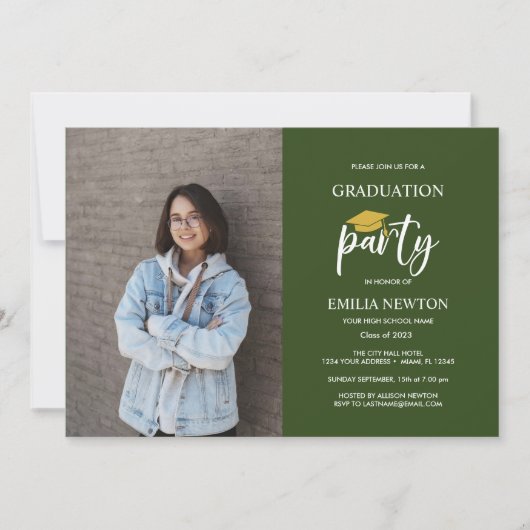 Invitation 2023 Green Gold Photo Graduation Party (Devant)