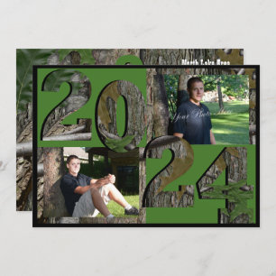 Invitation 2024 Arbre Camo Graduation Twin Photo Hunter Green