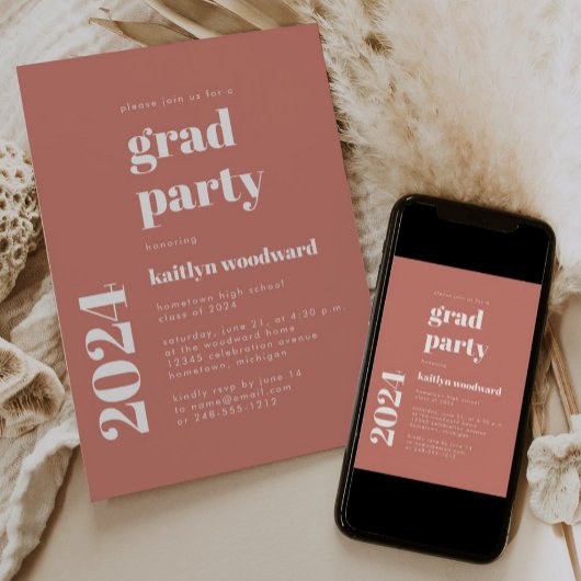 Invitation 2024 Bold Typographie Terracotta Graduation Party