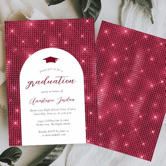 Invitation 2024 Glam Twinkling Burgundy Arch Graduation
