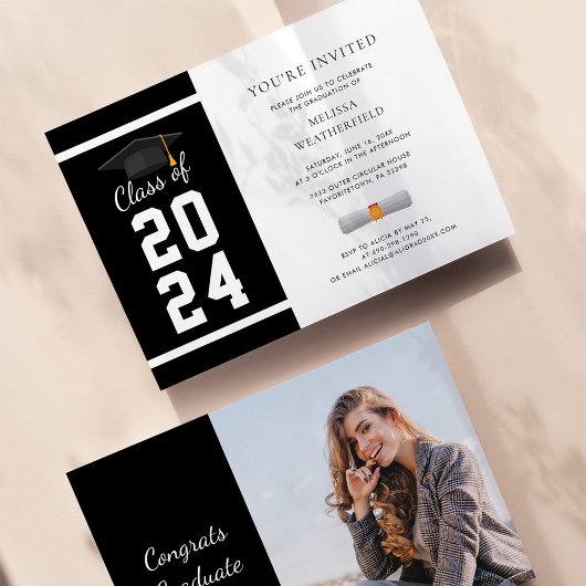 Invitation 2024 Graduate Photo Black White Graduation Party