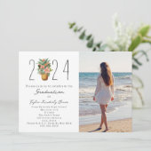 Invitation 2024 Graduation Beach Floral Pineapple Photo (Debout devant)