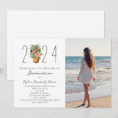 Invitation 2024 Graduation Beach Floral Pineapple Photo (Devant / Derrière)