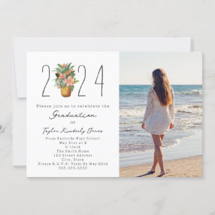 Invitation 2024 Graduation Beach Floral Pineapple Photo