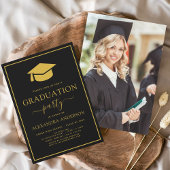 Invitation 2024 Graduation Party Black Gold Photo Inv
