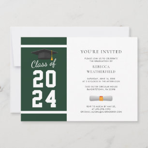 Invitation 2024 Green White Photo Graduation Party