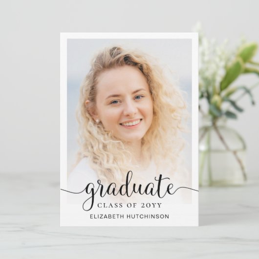 Invitation 2024 Simple Script Overlay Photo Graduation Party (Debout devant)