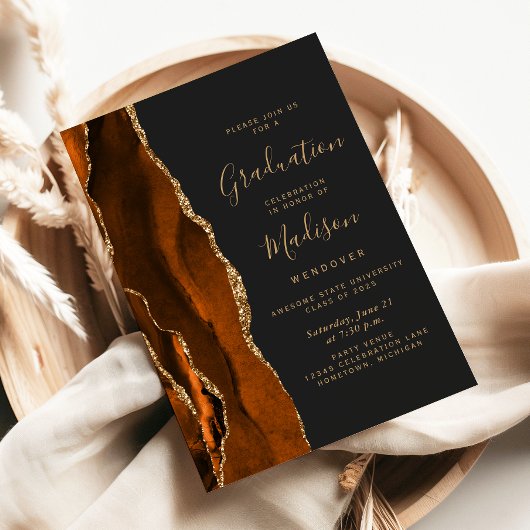 Invitation 2025 Brûlé Orange Agate Dark Graduation