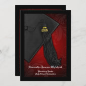 Invitation 2025 Charme noir et rouge Tassel 5x7 Graduation (Devant / Derrière)