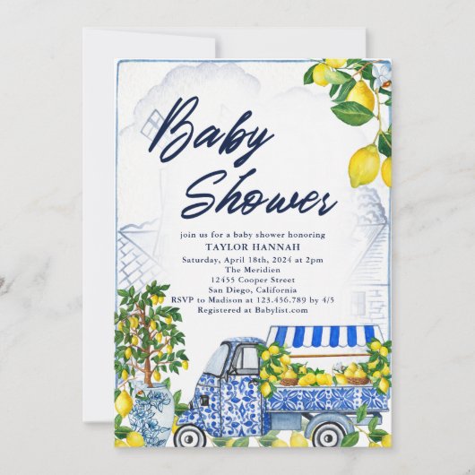 Invitation 2025 Citron Baby shower bleu italien (Devant)