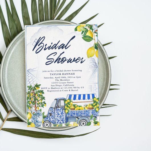 Invitation 2025 Citron Italien Bleu Douche nuptial