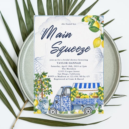 Invitation 2025 Citron Italien Bleu Douche nuptial