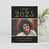 Invitation 2025 Elégant Black Gold Photo Graduation Party (Debout devant)