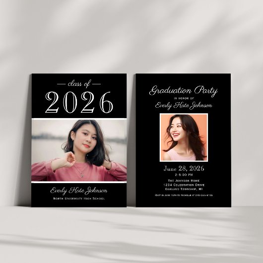 Invitation 2025 Elégant Black White Photo Party Graduation