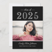Invitation 2025 Elégant Black White Photo Party Graduation (Devant)