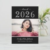 Invitation 2025 Elégant Black White Photo Party Graduation (Debout devant)