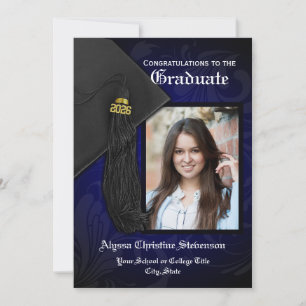 Invitation 2025 Elégant Blue Tassel Charm Photo Graduation