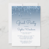 Invitation 2025 Glam Blue Parties scintillant Drip Photo Grad (Devant)