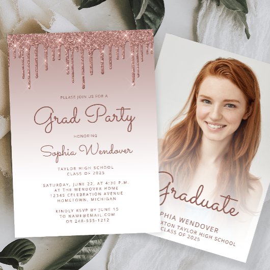 Invitation 2025 Glam Rose Gold Parties scintillant Drip Photo