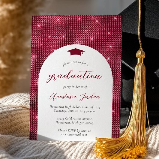 Invitation 2025 Glam Twinkling Burgundy Arch Graduation