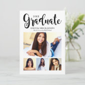 Invitation 2025 Graduate Black Script Photo Collage Party (Debout devant)