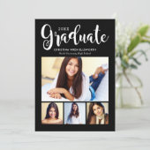 Invitation 2025 Graduate Black Script Photo Collage Party (Debout devant)