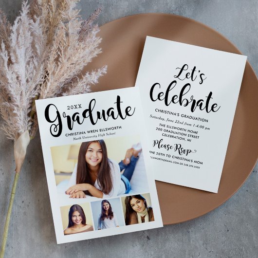 Invitation 2025 Graduate Black Script Photo Collage Party