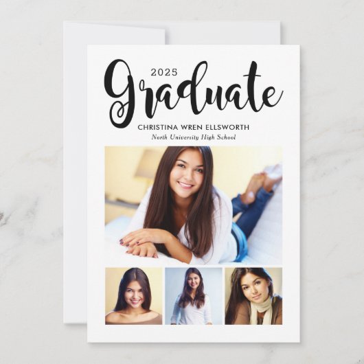 Invitation 2025 Graduate Black Script Photo Collage Party (Devant)