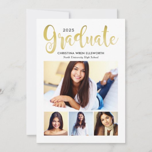 Invitation 2025 Graduate Gold Script photo Collage Party (Devant)