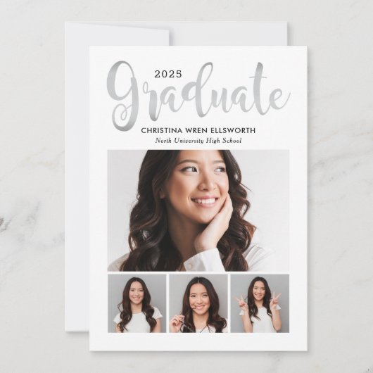 Invitation 2025 Graduate Silver Script Photo Collage Party (Devant)