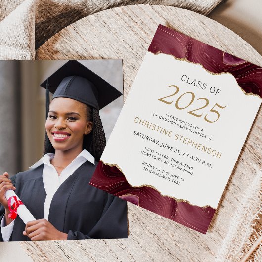 Invitation 2025 Graduation Photo Bourgogne Agate