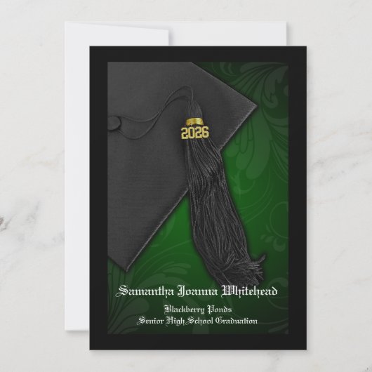 Invitation 2025 Green et Black Tassel Charm Graduation (Devant)