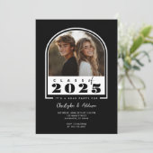 Invitation 2025 Modern Black Double Graduate Party (Debout devant)