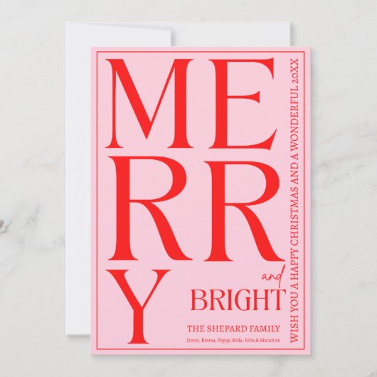 Invitation 2025 moderne Joyeux rouge rose vif photo de Noël (Devant)