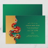 Invitation 2025 Nouvel An Lunaire Du Serpent Vert Or Moderne (Devant / Derrière)