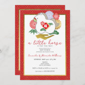 Invitation 2026 A Little Horse Is On The Way Red Baby Shower (Devant / Derrière)